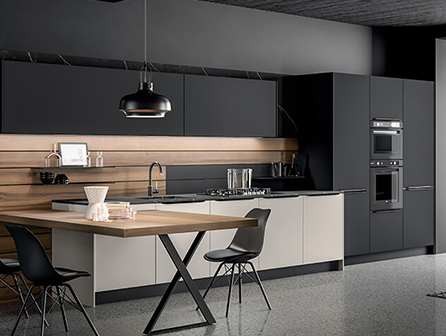 Populär köksdesign i vit och svart lack 