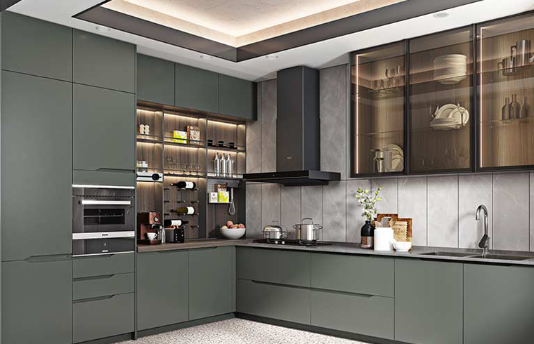 Green Lacquer Kitchen Cabinet