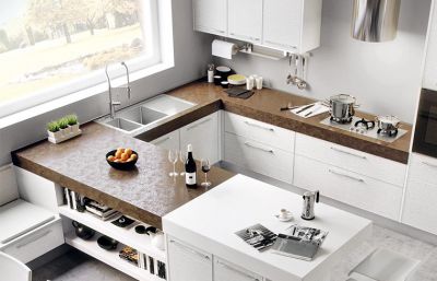 White PVC Kitchen With Granite Countertop