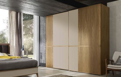 Sliding Wood Grain With Two Mirror Door Closet