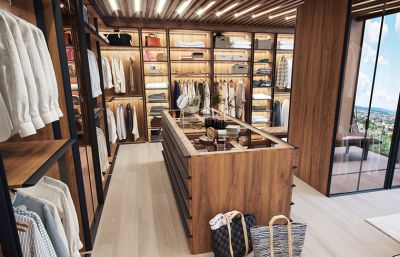 Modern lyxig klädkammare i trämelamin