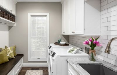 Lacquer Finished Laundry Cabinet with Shaker Door Panel