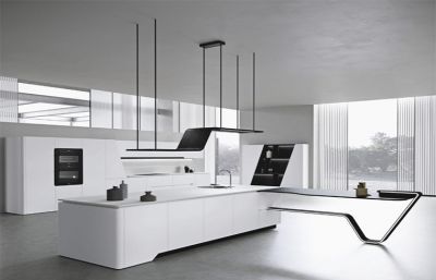 Lacquer Kitchen Cabinet With 45 Degree White Color Style