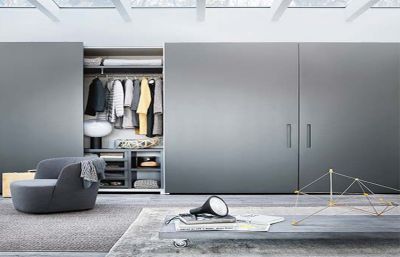 Modern Gray Color Style MDF Material  Sliding Door Wardrobe