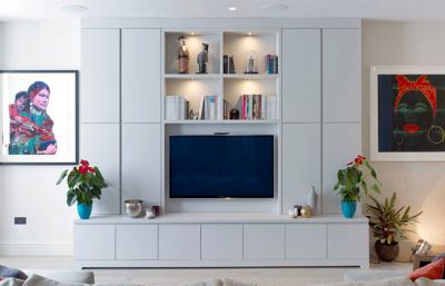 Customize Light Gray Color PVC TV Wall Cabinets With Book Shelf