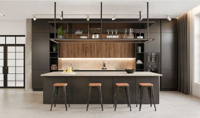Modern Lacquer Matte Grey Kitchen Cabinet With Island