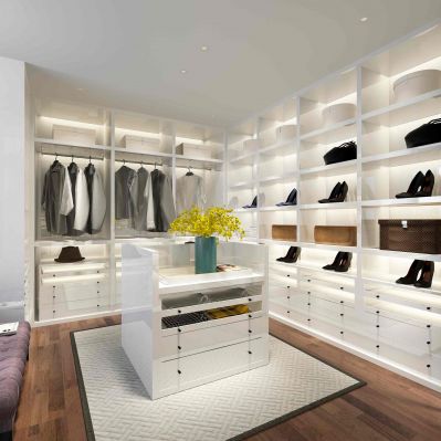Closet de estilo europeu em melamina | Sistema de guarda-roupa branco personalizado - BFP Cabinetry