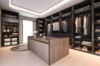 Προσαρμοσμένη πολυτελής ντουλάπα Walk-In με σκούρο καφέ χρώμα ξύλου