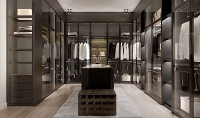 Stylish Customized Melamine Master Walk-in Closet with Aluminum Frame Glass Door