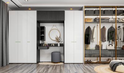 Contemporary White Matt Lacquer Wardrobe with Handle Swing Door Wardrobe