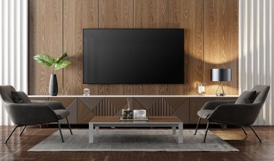 Modern Wood Grain TV Cabinets With Special Door Profile Design