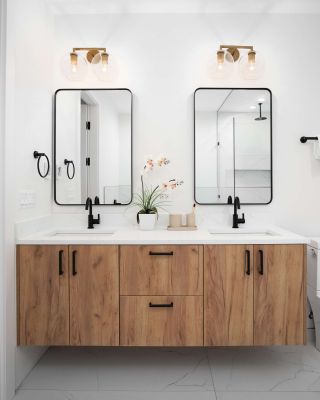 Wood Grain Floating Double-Sink Vanity