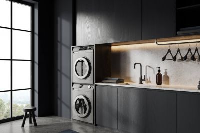 Dark Modern Integrated Laundry Room Cabinet System