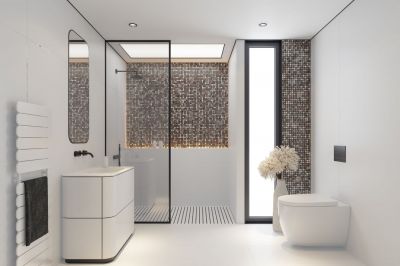 Contemporary White Floating Vanity with Soft Rounded Edges & Matte Black Accents