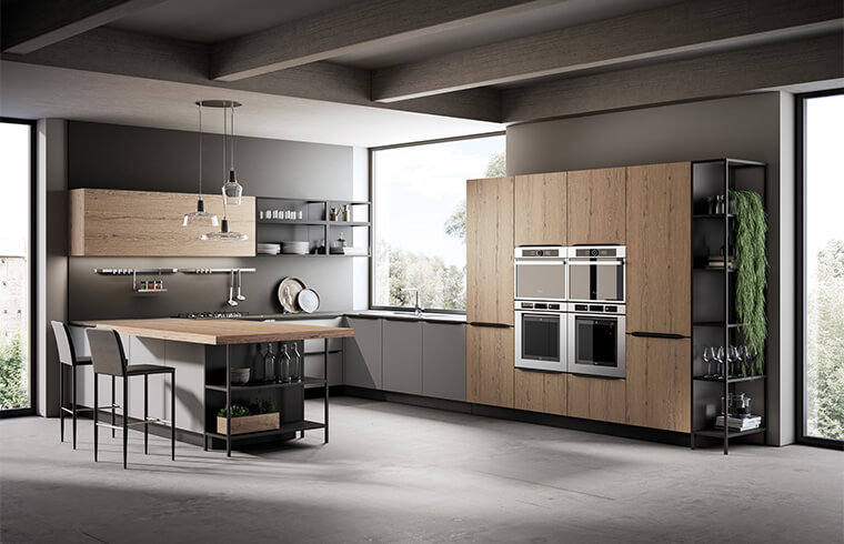 Modern Matt Finish Grey Lacquer mixed Wood Grain Laminate Kitchen 