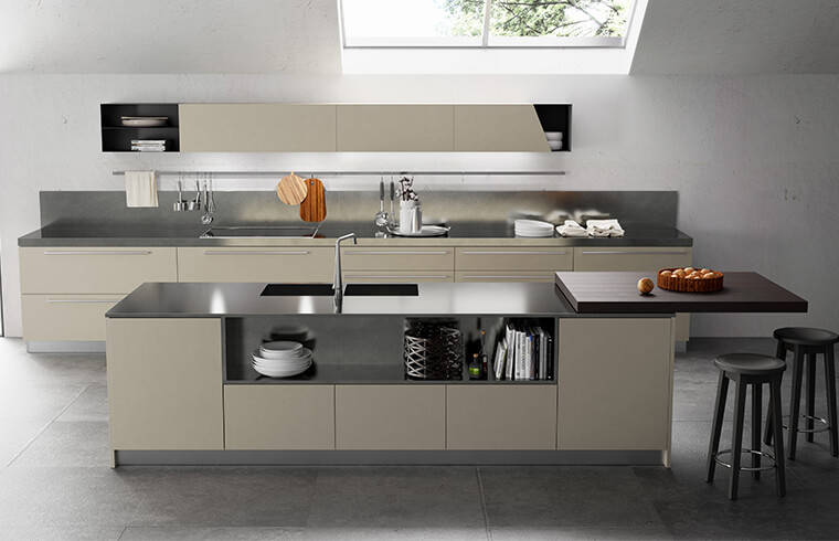 Modular light Kahki Lacquer Kitchen Cabinet Design