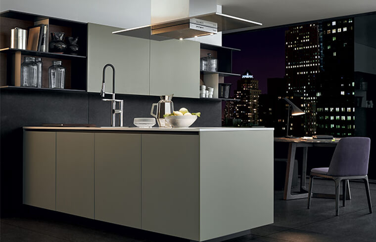 פורניר עץ ומטבח אפור עיצוב מטבח בשני גוונים