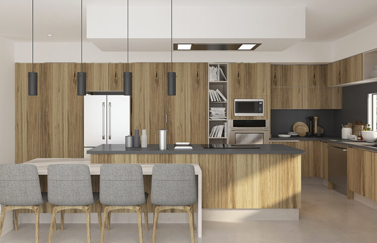 Desain Dapur Laminasi Walnut Amerika