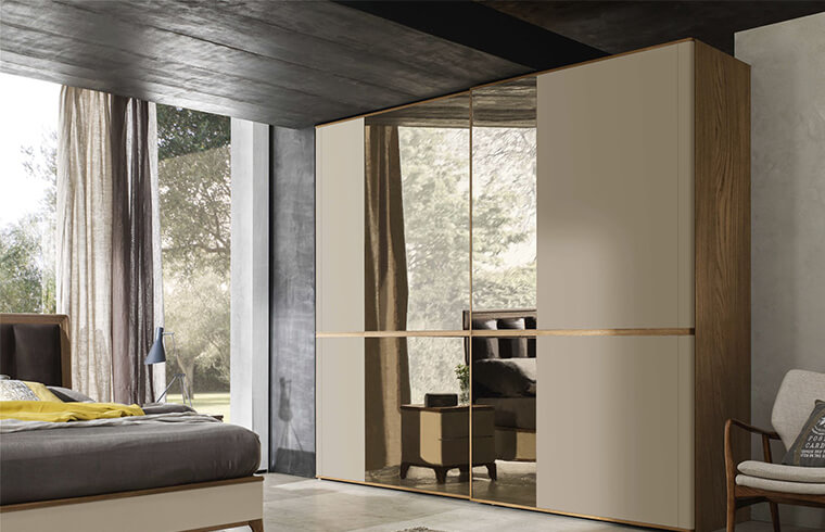 Sliding Wood Grain With Two Mirror Door Closet