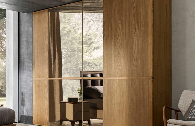 Sliding Wood Grain With Two Mirror Door Closet