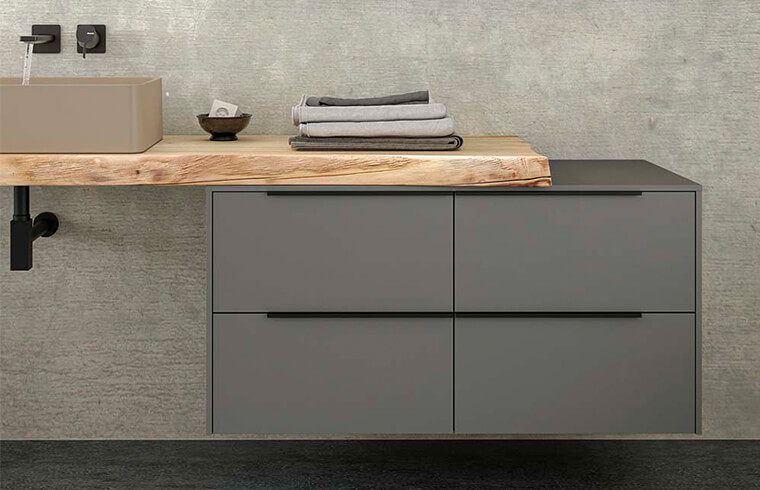 Lacquer and wood grain melamine handless bathroom cabinet