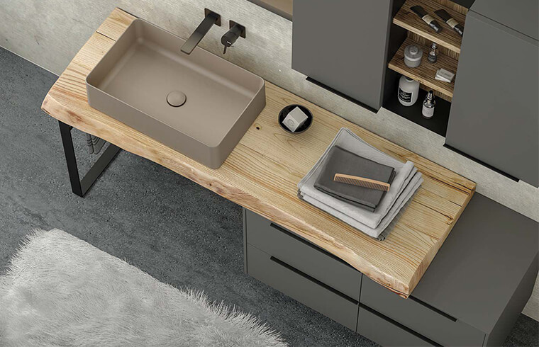 Lacquer and wood grain melamine handless bathroom cabinet