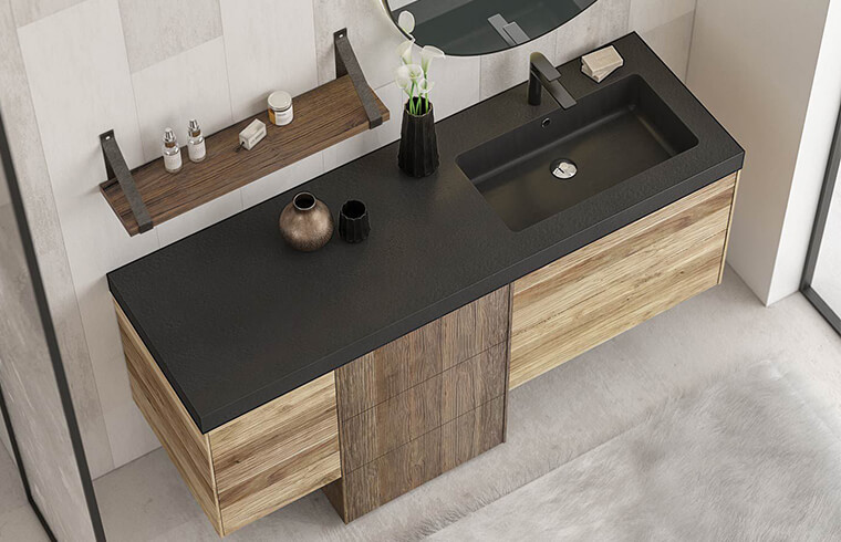 Modern Wood Grain Black Top Vanity Cabinet 