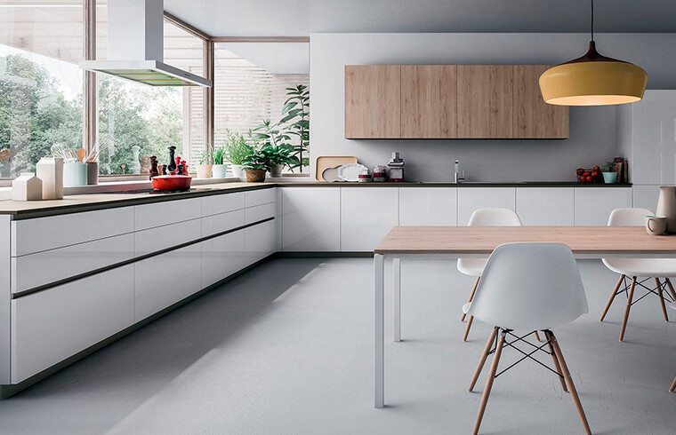 High End Laminate Kitchen mixed White Lacquer Color