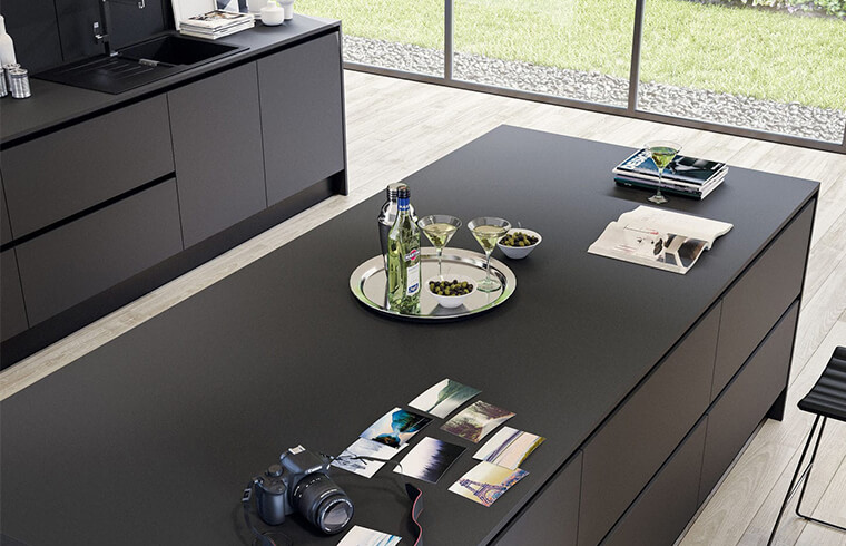 Modern Simple Style Melamine Material Pure Black Kitchen Cabinets