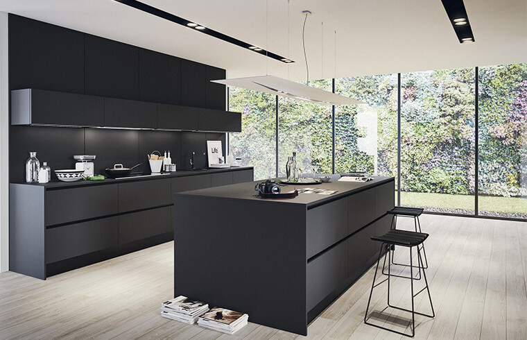 Modern Simple Style Melamine Material Pure Black Kitchen Cabinets