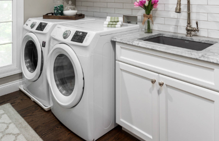 Lacquer Finished Laundry Cabinet with Shaker Door Panel