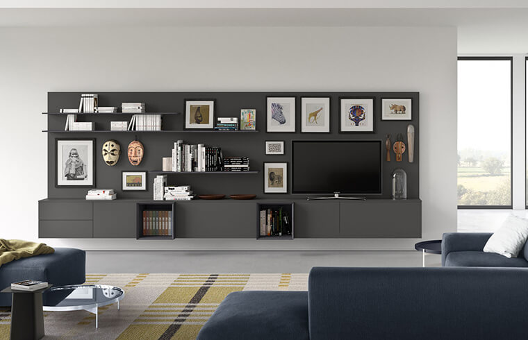 Diseño de gabinete de TV de color blanco crema lacado moderno