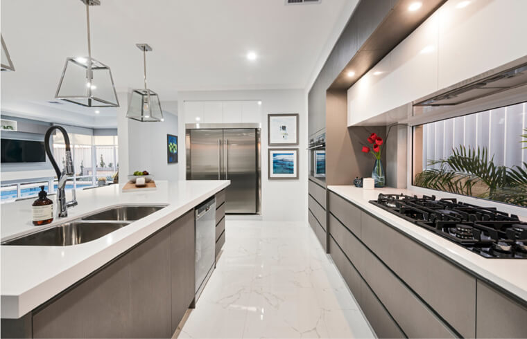 Modern Grey Wood Grain Mixed Charcoal Melamine Kitchen Cabinets