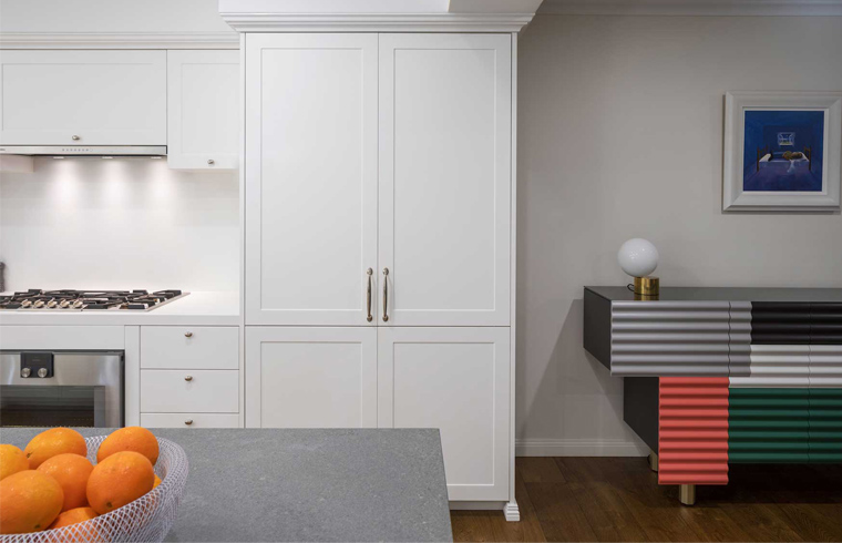 White PVC Kitchen With Grey Quartz Countertop