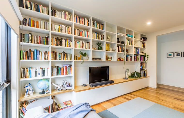 White Melamine TV Cabinets with Wood Grain benchtop