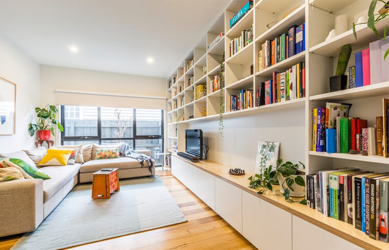 White Melamine TV Cabinets with Wood Grain benchtop
