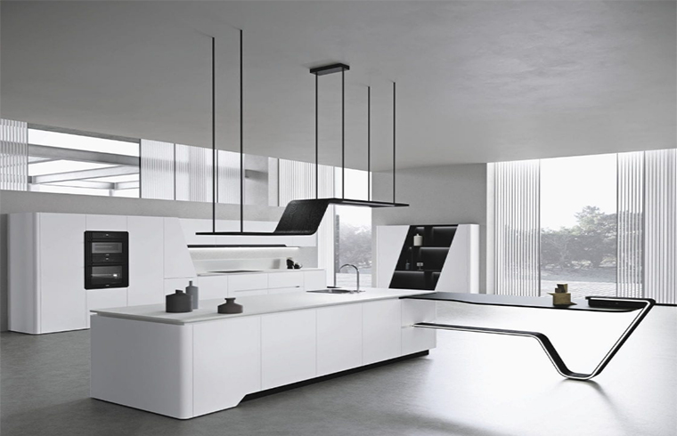 Lacquer Kitchen Cabinet With 45 Degree White Color Style