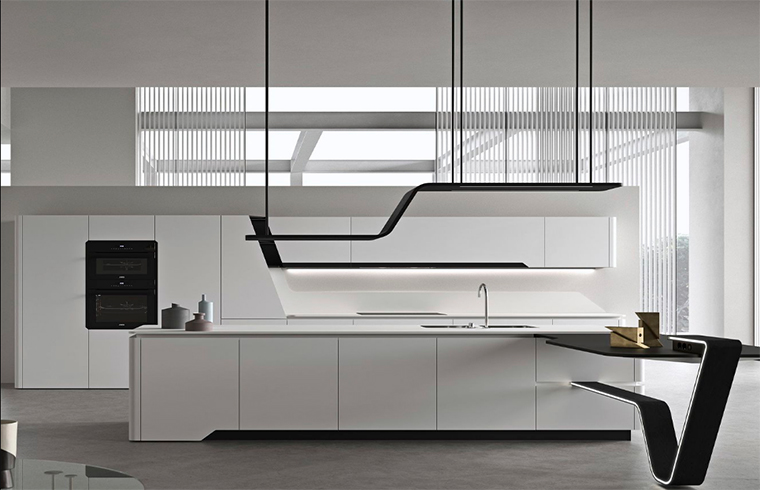 Lacquer Kitchen Cabinet With 45 Degree White Color Style