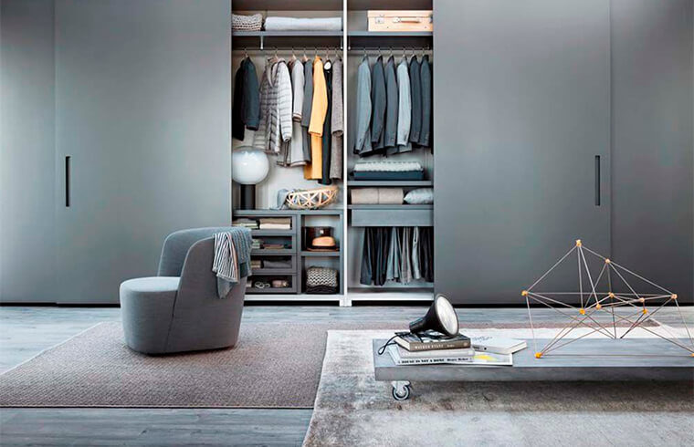 Modern Gray Color Style MDF Material  Sliding Door Wardrobe