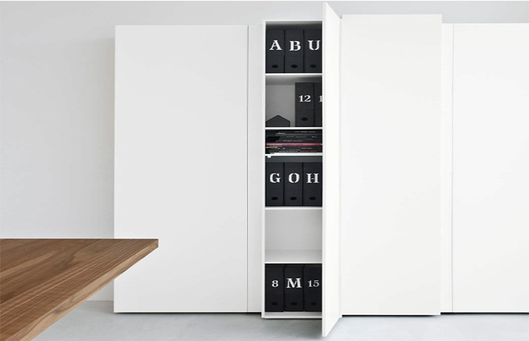 Wood Book Shelf And Different Kinds Of Grid For Living Room