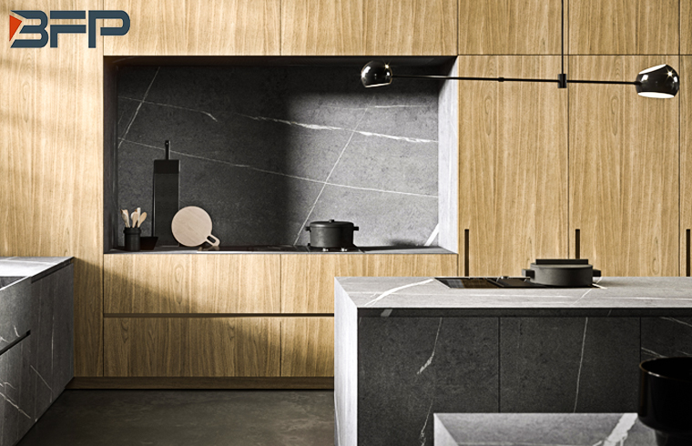 High End Luxurious Oak Wood Veneer Kitchen Cabinets