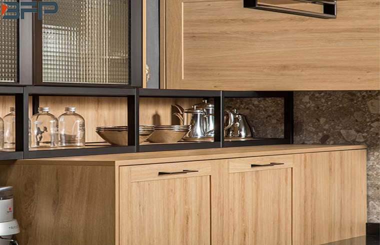 Classic European Countryside Style Melamine Wood Grain Kitchen Cabinets