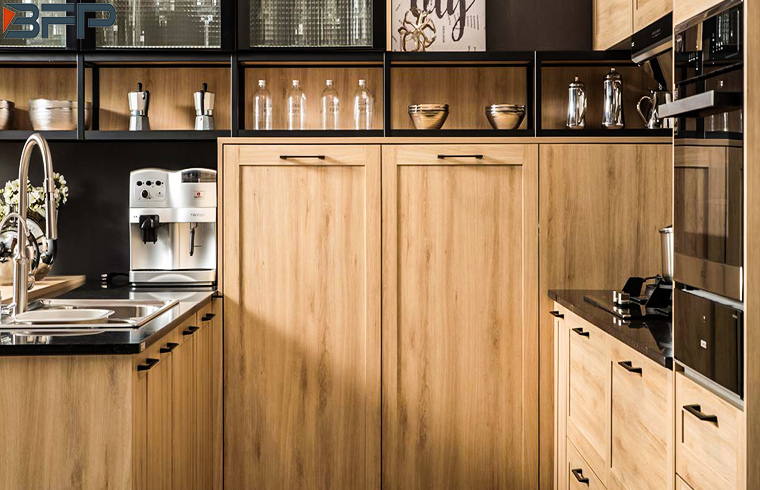 Classic European Countryside Style Melamine Wood Grain Kitchen Cabinets