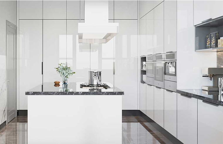 White Glossy Lacquer Large Kitchen Cabinets