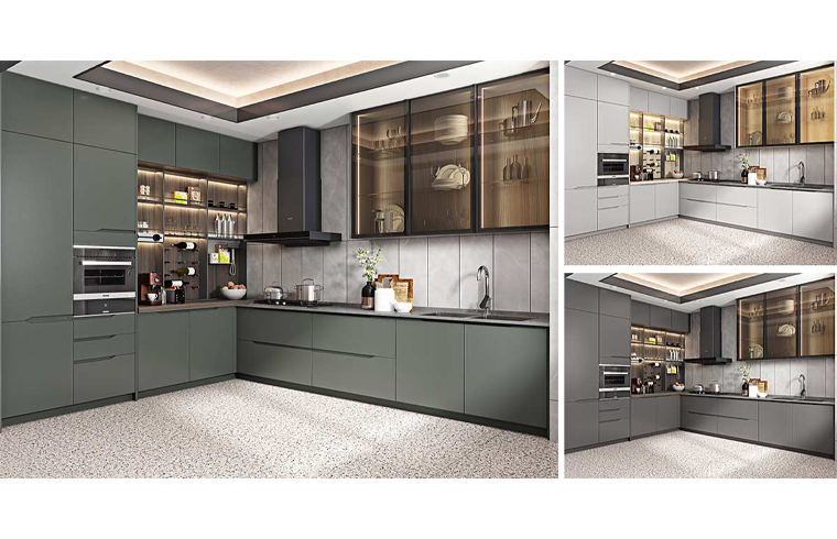 Kulpsuz Tasarımlı Yeşil Lake Mutfak Dolabı