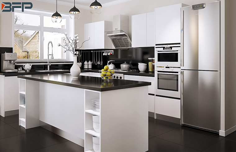 Modern Design Island Style White Matt Finish Lacquer Kitchen Cabinets