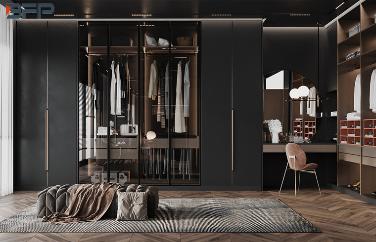 Nútímalegur lúxus hönnun álgrindarglerhurðarfataskápur