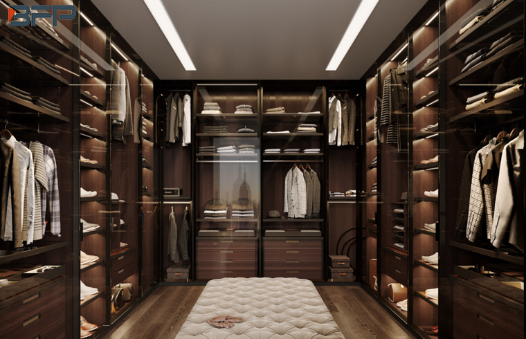 Luxury Design Italian Style Walk In Wardrobe With Led Light