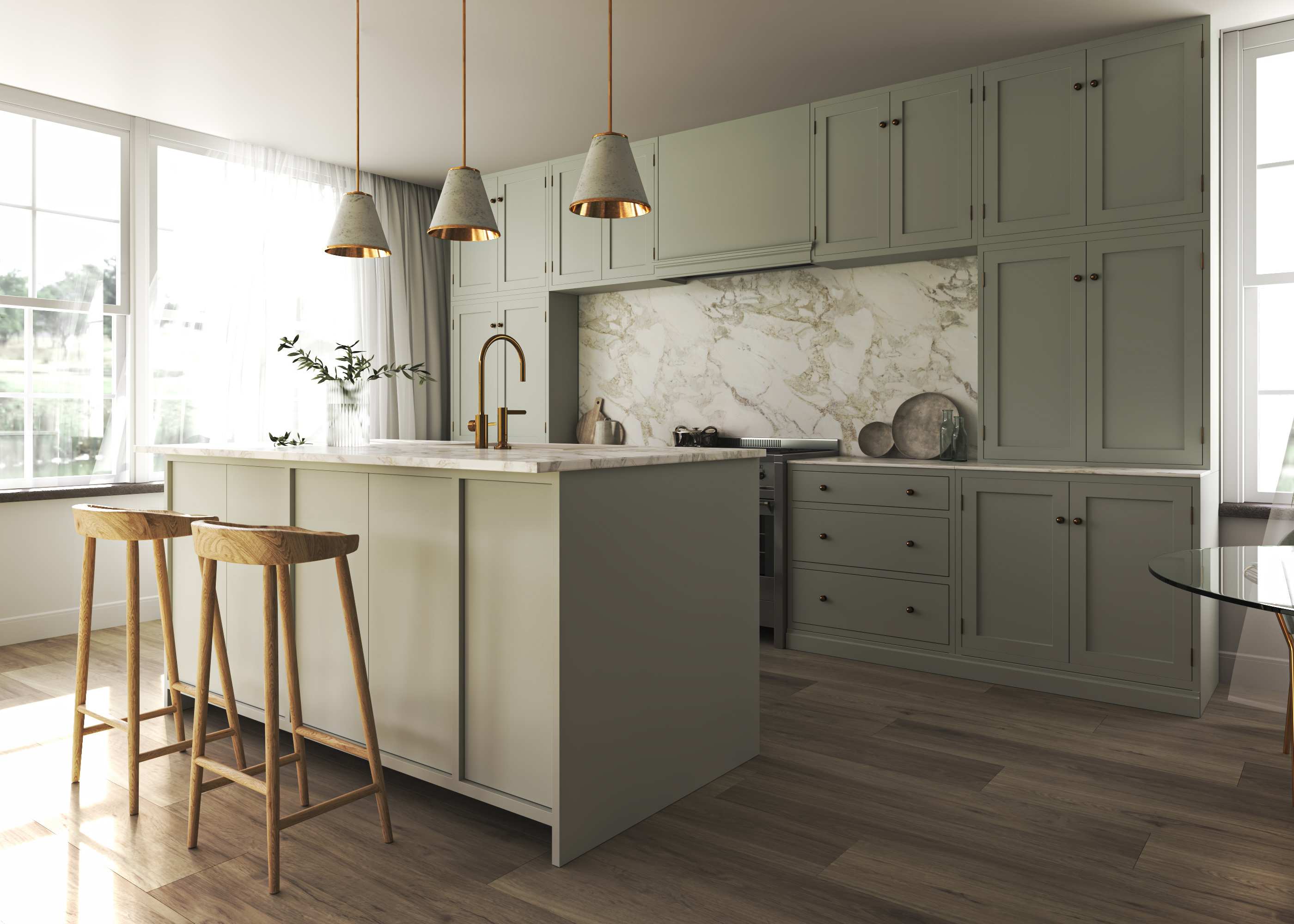 Matt Green Shaker Door Kitchen Fully Customizable Cabinet