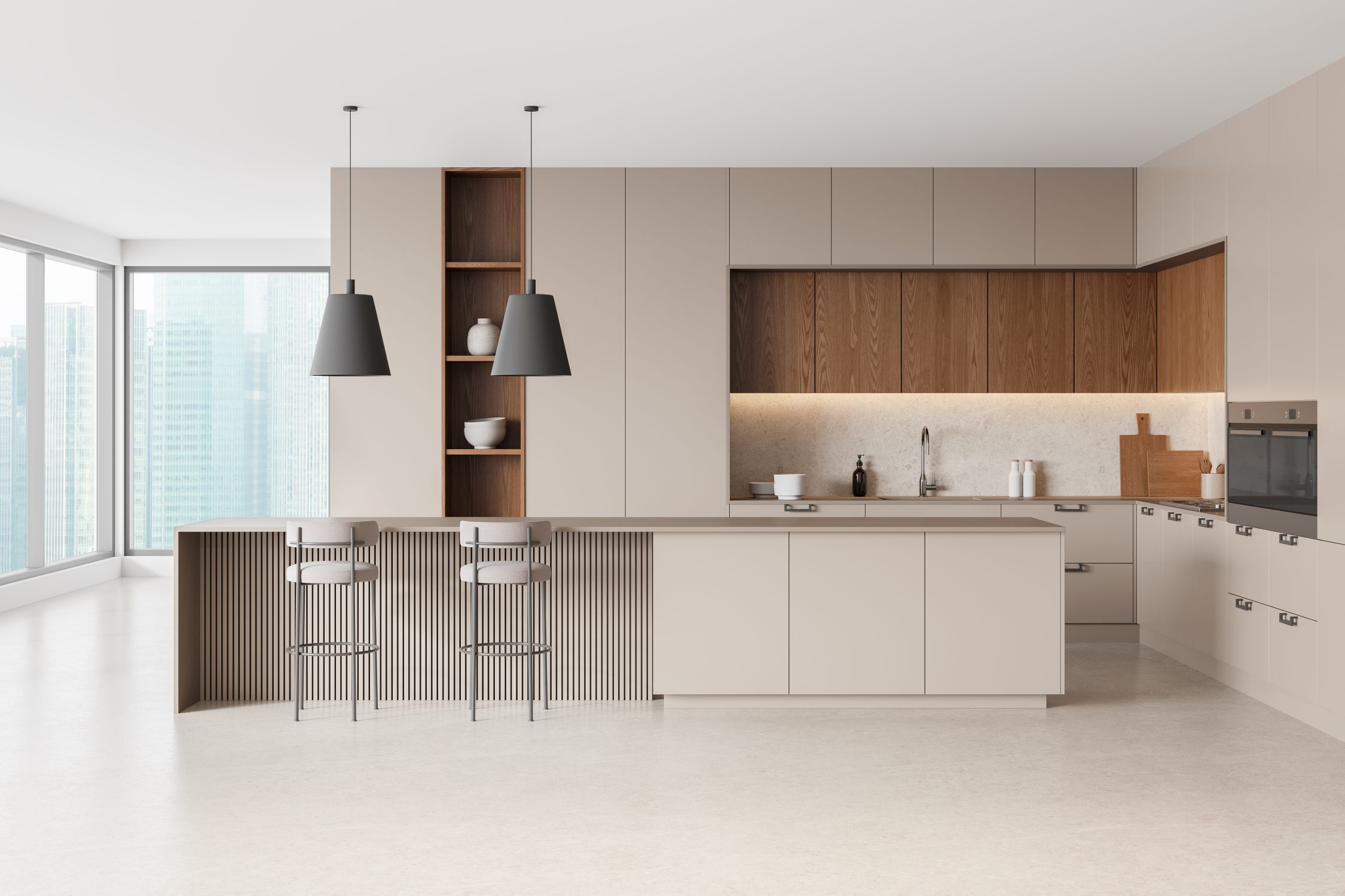 Modern Minimalist Natural Wood Open Kitchen BFP Cabinetry